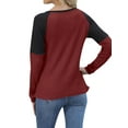 thumbnail image 5 of HUBERY Women Waffle Color Block Spliced Crew Neck Raglan Long Sleeve Top, 5 of 6