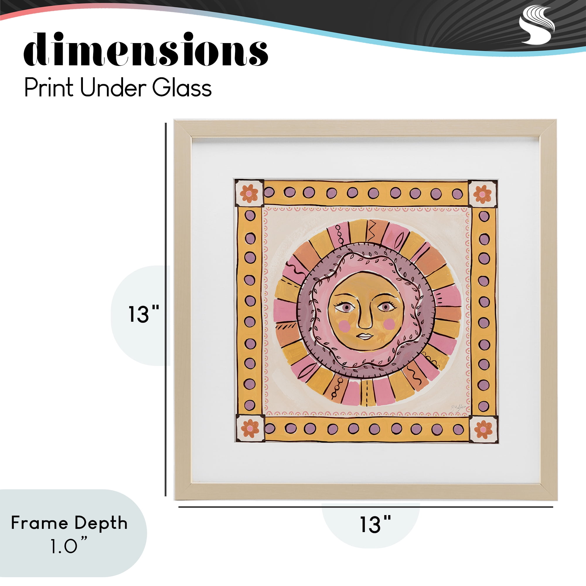 Stupell Industries Pastel Sun Face with Border Birch Framed Print Under Glass, design by Two If By Sea Studios