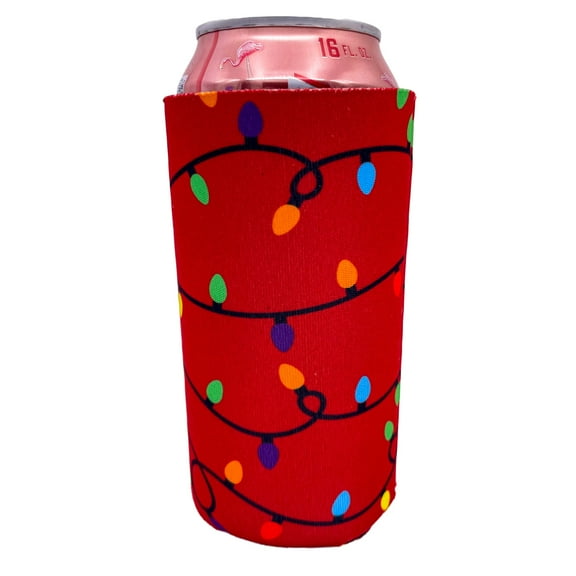 Christmas Lights Pattern Red 16 oz. Can Coolie