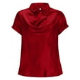 thumbnail image 6 of Posijego Women's Satin Short Sleeve Blouse Business Work Office Lightweight Silk Casual Dressy Collared Tops, 6 of 8