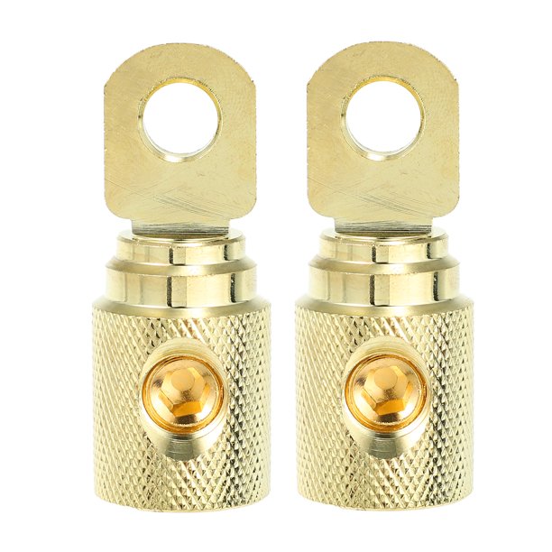 Reductor de entrada de amperios, 2 uds., calibre 0 de cobre, Audio estéreo para coche, Pin AWG, reductor de cable de tierra, tono dorado