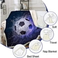thumbnail image 3 of Socccer Throw Blanket Reversible Blue Flame Soccer Pattern Blanket for Soccer Fans Teens Boys Kids, Cozy Warm Soft Blanket for All Seasons, Plush Fleece Blanket Sofa Couch Bed 50" X 60", 3 of 6