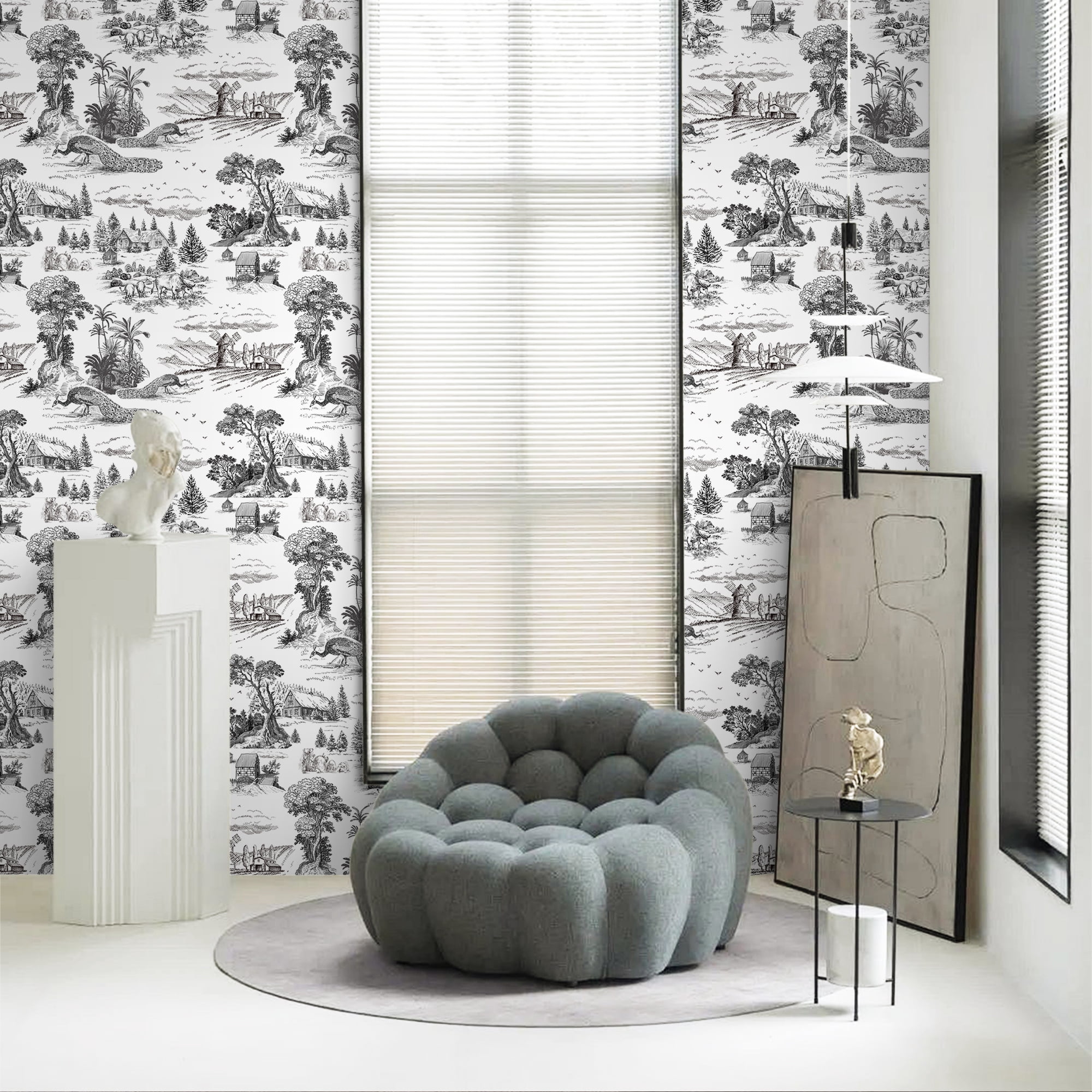 (3 pack) Abyssaly Peel and Stick Wallpaper Black Contact Wallpaper 17.7" x 118" Vintage Peacock Contact Paper Removable Self-Adhesive Wall Paper for Kitchen Bedroom Living Room Cabinets Shelf Contertop