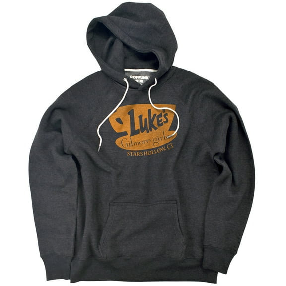Gilmore Girls Luke's Coffee Logo Unisex Adult Slim Fit Pull-Over Heather Hoodie, Charcoal, Small