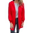thumbnail image 3 of CORIRESHA Women's Solid Color Casual Woolen Lantern Sleeve Pocket Hooded Cardigan Coat, 3 of 4