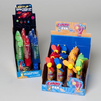 CANDY FAN & SQUEEZE CANDY LIGHT- UP SPACESHIP IN 84PC SHIPPER, Case Pack of 84