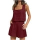 thumbnail image 2 of ICHUANYI Clearance 2023 Women's Fashion 2 Piece Outfits Sleeveless Crop Top Shorts High Waist Set With Pockets(Red, XXL) ICHUANYI WER2023080706870, 2 of 7