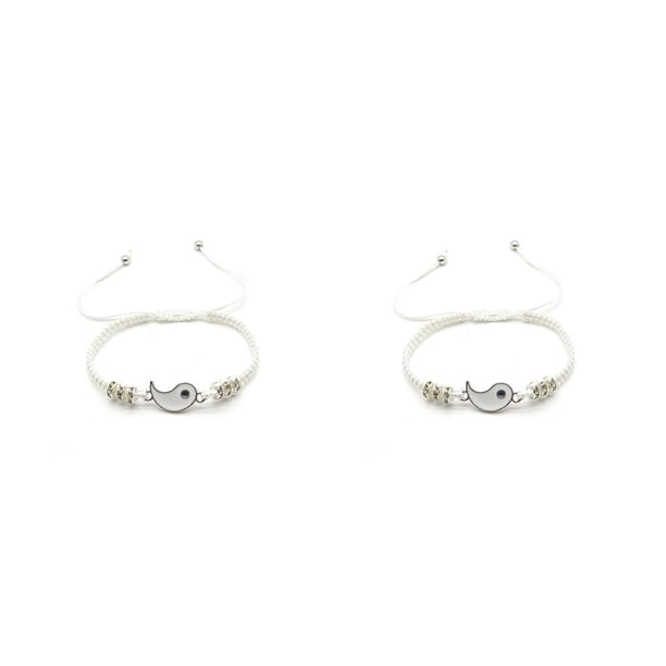 Qarigey tejida de Tai , cadena de mano con abalorio chino, decoración de longitud ajustable, pulseras de cuerda trenzada populares con estilo Blanco 2Conjunto