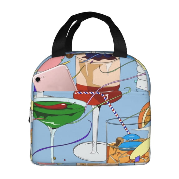 Cocktail Insulated Lunch Bag for Women Men , Reusable Cute Lunch Bags for Picnic School Work Office Blue