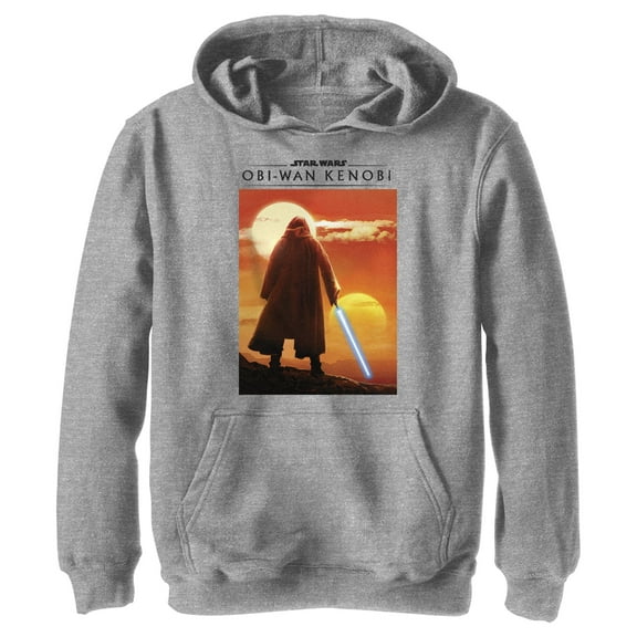 Boy's Star Wars: Obi-Wan Kenobi Two Suns and Kenobi on the Horizon  Pull Over Hoodie Athletic Heather Large
