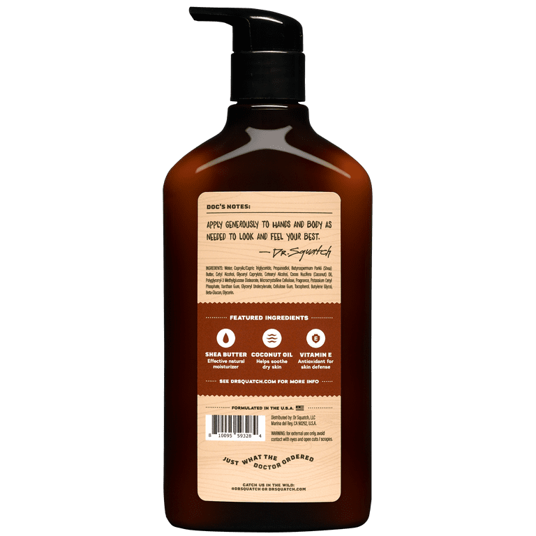 Dr. Squatch Natural Hand & Body Lotion for All Skin Types, Wood Barrel  Bourbon, 10 fl oz 