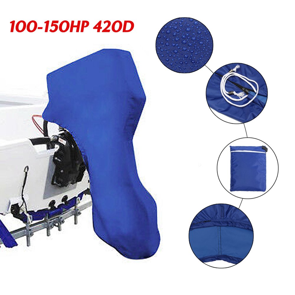 420D Blue Full Outboard Engine Boat Cover For 100150HP Motor