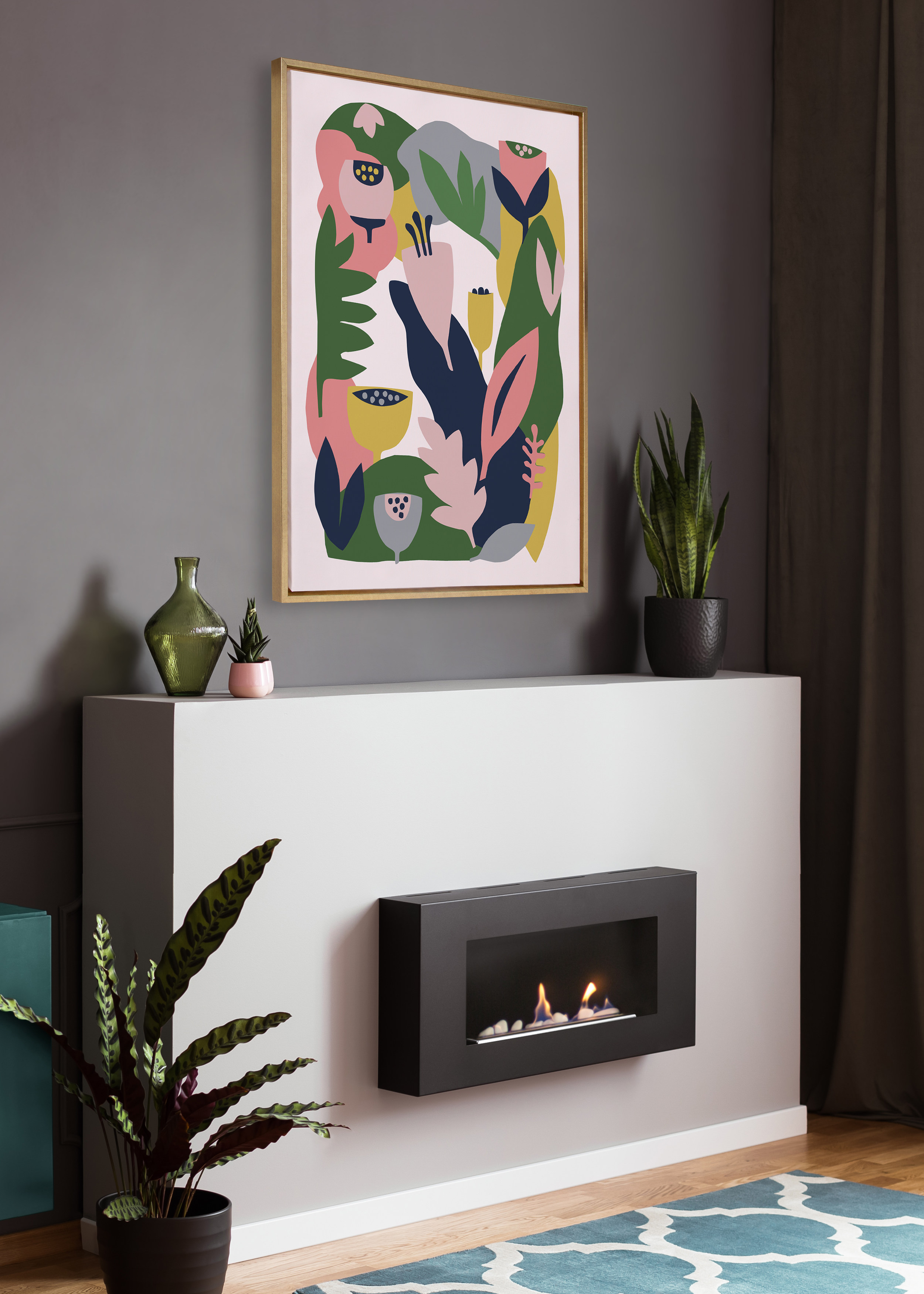 Kate and Laurel Sylvie Myriam's Garden Framed Canvas Wall Art By Myriam Van Neste, 28x38 Gold, Nature-Inspired Wall Decor