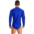 thumbnail image 2 of Kaerm Men's Sparkling Rhinestones Dance Shirt Long Sleeve Leotards Salsa Rumba Latin Dance Bodysuit Blue XXL, 2 of 7