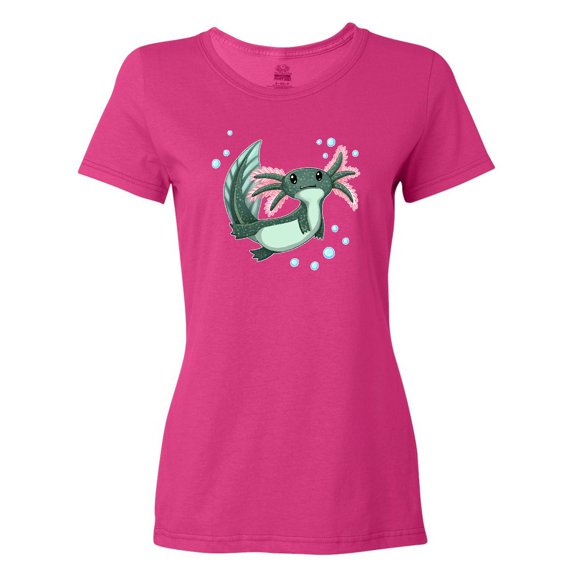 Inktastic Cute Axolotl Swimming with Bubbles Women's T-Shirt