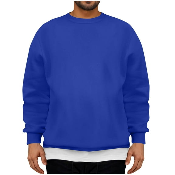 ZCFZJW Fashion Athletic Sweatshirts for Men Loose Fit Casual Long Sleeve Fleece Crewneck Pullover Tops Trendy Oversized Baggy Outwear Coat Blue L