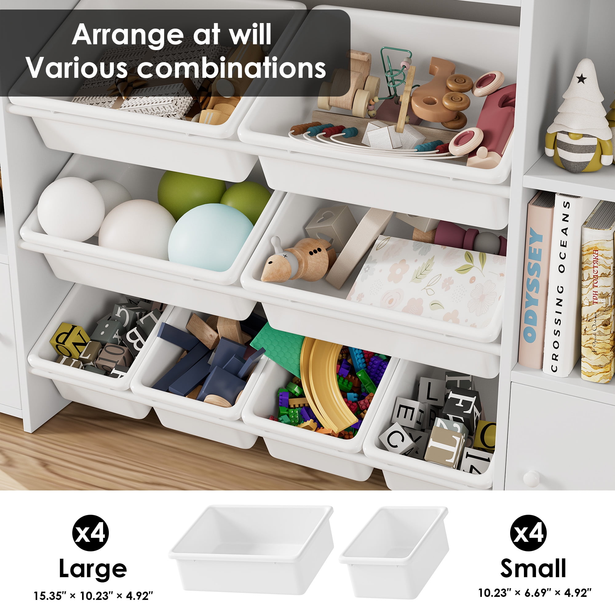 Homfa Kids Toy Organization Cubby Bookcase with 8 Bin, 2 Door White Storage Organizer Bookshelf for Children Room Playroom