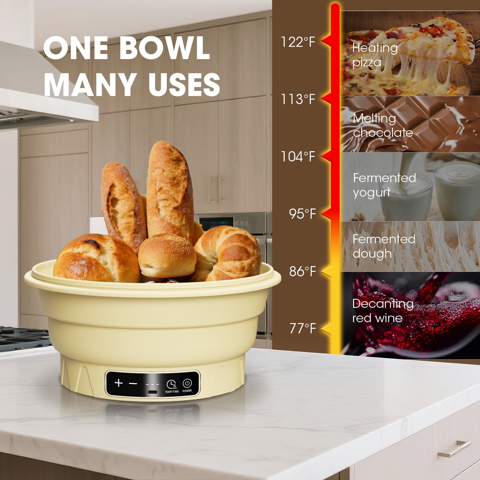 Electric Sourdough Starter Kit with 6-Temp (77-122℉) Control & Timer - 9" Foldable Sourdough Bread Baking Supplies & Dough Warmer - Complete Banneton Bread Proofing Basket Set for Artisan Home Bakers
