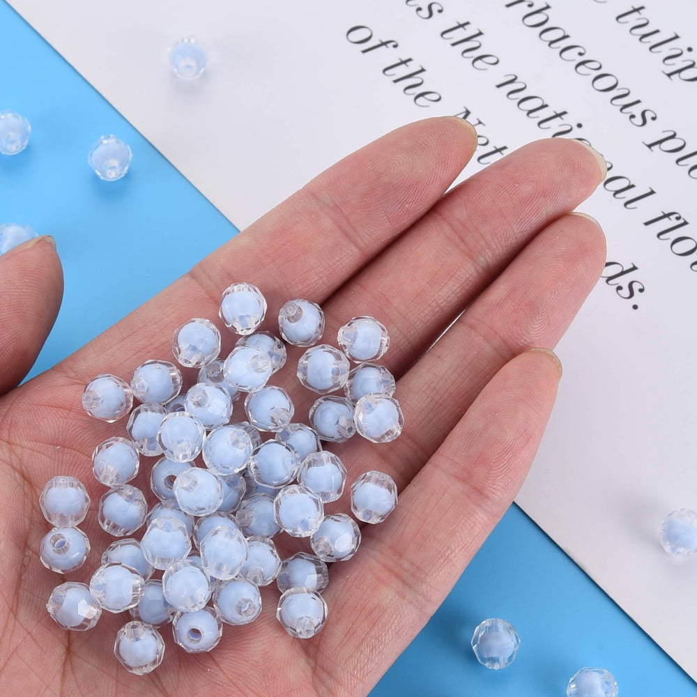 Transparent Acrylic Beads Bead in Bead Faceted Round Cornflower Blue 8x7.5mm Hole: 2mm 2000pcs/500g