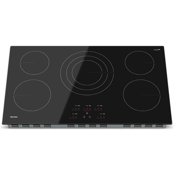 Tecasa 36 Inch 5 Burners Smooth Surface (Radiant) Electric Ceramic Cooktop, 9000 W Built-In Stove Top with Tri-Ring Element and Touch Control, Black