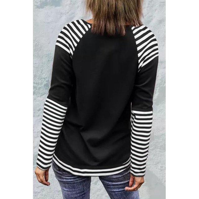 ABPHQTO Top de manga larga raglán de rayas negras para mujer