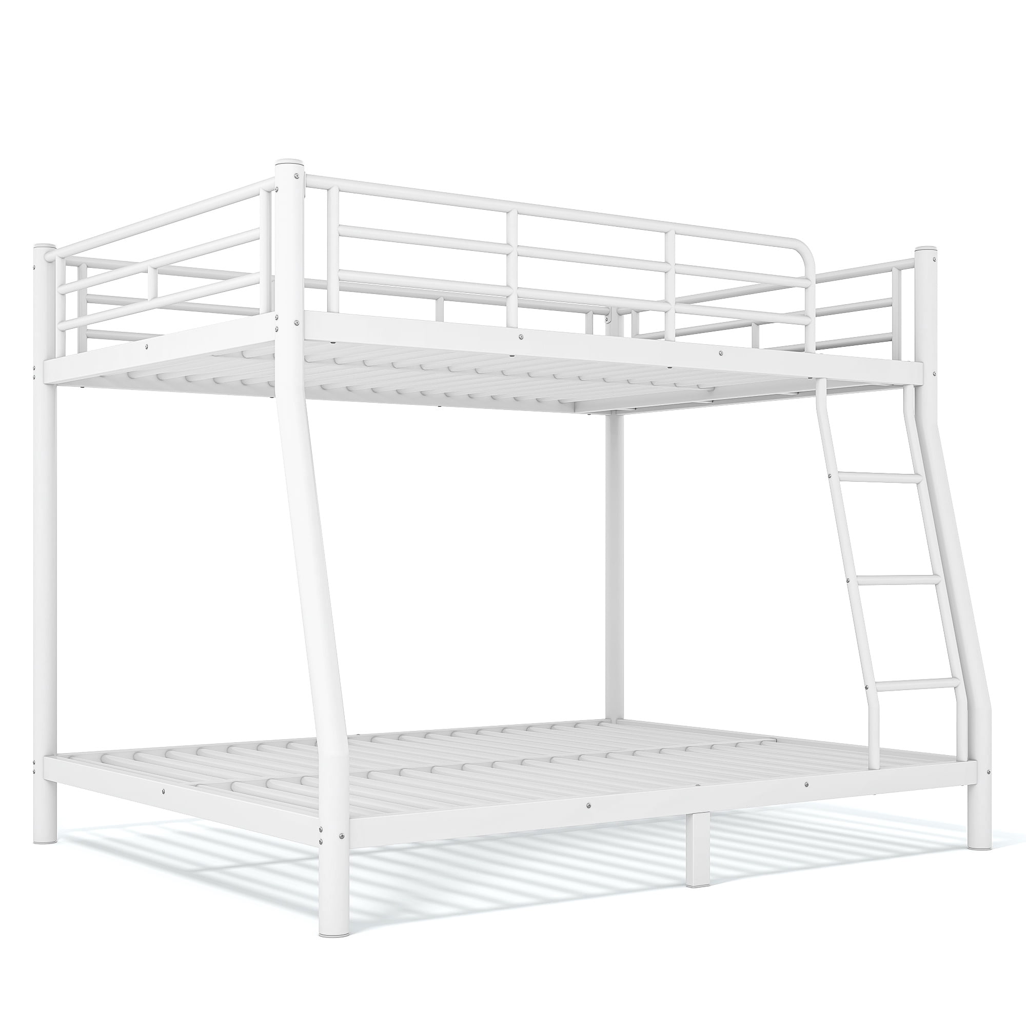 GARITIN Full XL Over Queen Size Metal Bunk Bed 82.4 Inch, Bunk Bed Frame with Ladder and Guardrails for Teens Adults, White