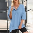 thumbnail image 4 of Ruyang Women's Solid Color Pullover Loose Flesh Covering Button Hoodie T Shirt For Women Long Shirt Women, 4 of 9
