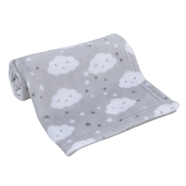 Little Love By Nojo Super Soft Gray And White Cloud Plush Baby Blanket
