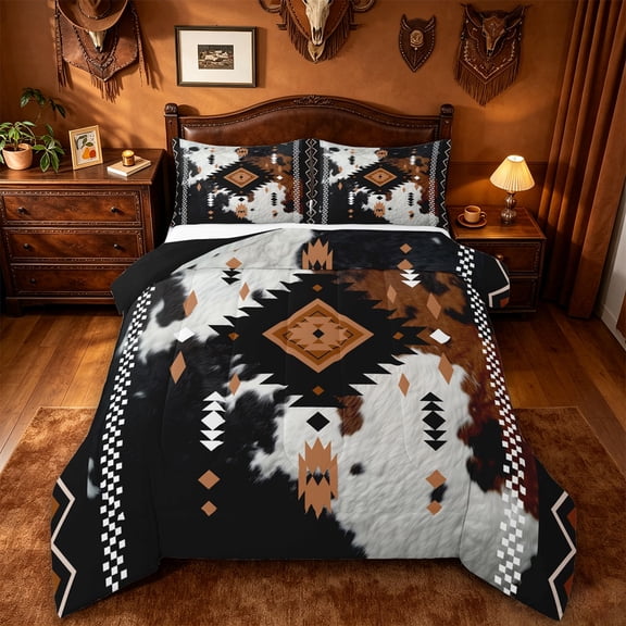 jejeloiu Natural Tribal Full Size Comforter Sets,Organic Print Bedding Comforter Set For Boys,Black Turquoise,Black Reversible,3 Pieces,1 Comforter and 2 Pillowcases