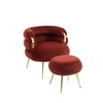 thumbnail image 4 of Velvet Accent Chair with Ottoman, Modern Upholstered Lounge Chair with Footrest and Metal Legs, Comfy Tufted Single Leisure Chairs with Curved Back for Living Room, Bedroom, Office, Wine Red, 4 of 8