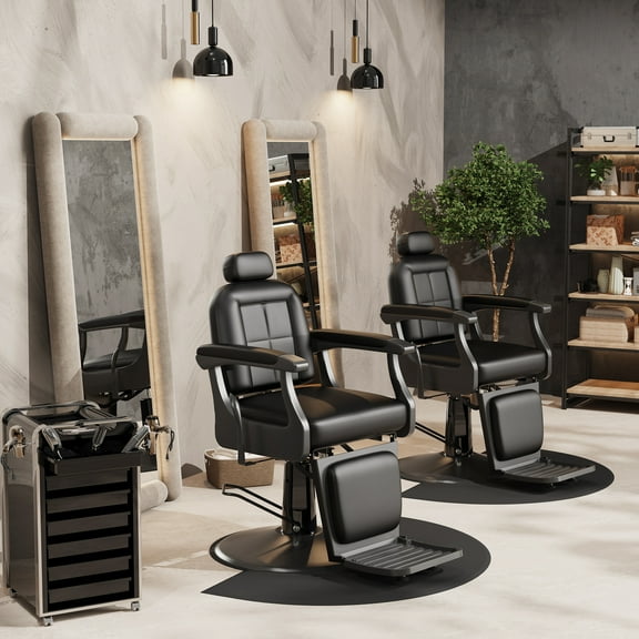Baasha Professional Black Salon Chair, Barber Chair for Barbershop with Removable Headrest, Recline Salon Chair with Premium Leather Heavy-Duty Steel Frame, Support for up to 440lbs