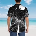 thumbnail image 3 of Lsque Futuristic Moonlit Cityscape pattern Hawaiian Shirt for Men, Unisex Summer Beach Casual Short Sleeve Button Down Shirts-X-Large, 3 of 9