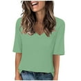 thumbnail image 2 of Ecqkame Summer Trendy Tops Women Elbow-Length V-Neck Solid Color Shirts Loose Soft Casual Breathable Blouse Green M, 2 of 6