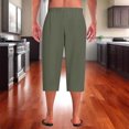 thumbnail image 7 of WWV Mens Capri Pants Mens Cropped Pants Drawstring Elastic Waist Straight Leg Trousers Solid Color Leisure Loose Vacation Pants Army Green L, 7 of 7