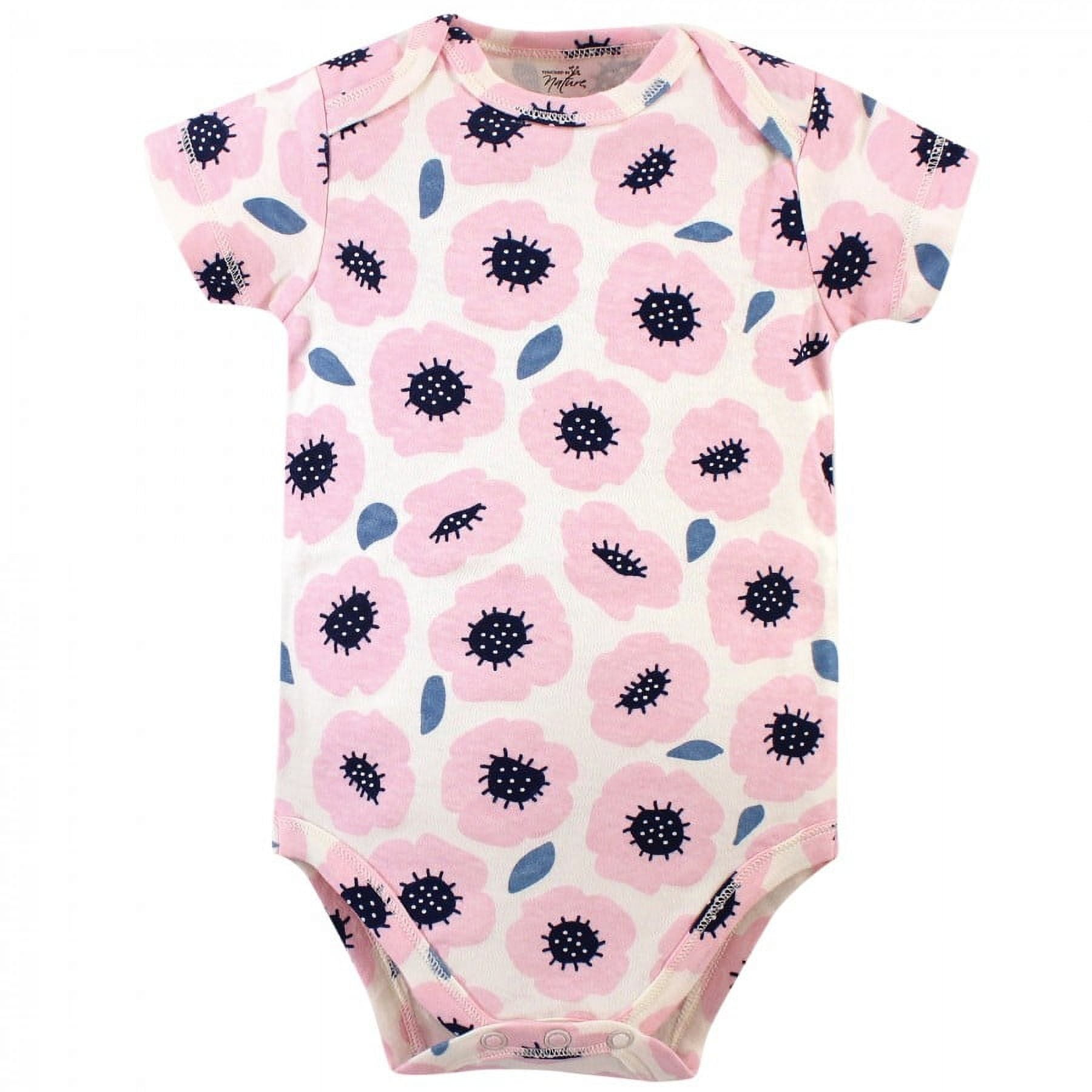 Touched by Nature Baby Girl Organic Cotton Bodysuits 5pk, Blossoms, 0-3 Months