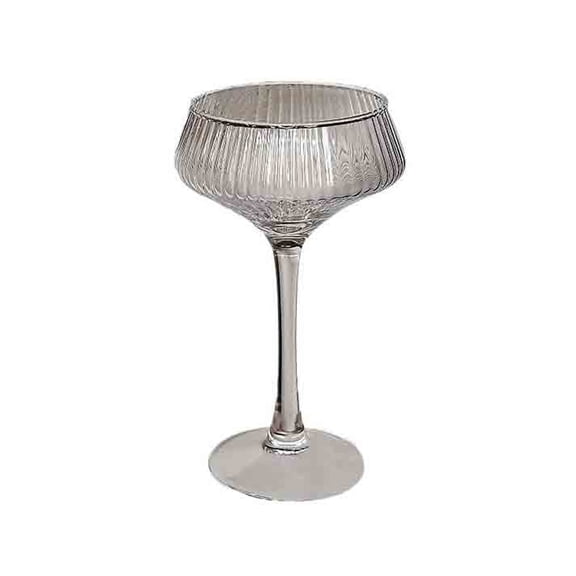 Vintage Ribbed Goblet Glasses, 7 oz Elegant Clear Stemmed Glasses for Martini Cocktail Wine Champagne Juice Dessert