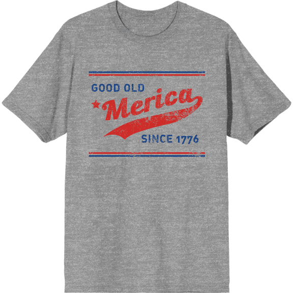 Americana Good Old 'Merica Since 1776 Heather Gray Men's Crew Neck Short Sleeve Tee-Medium