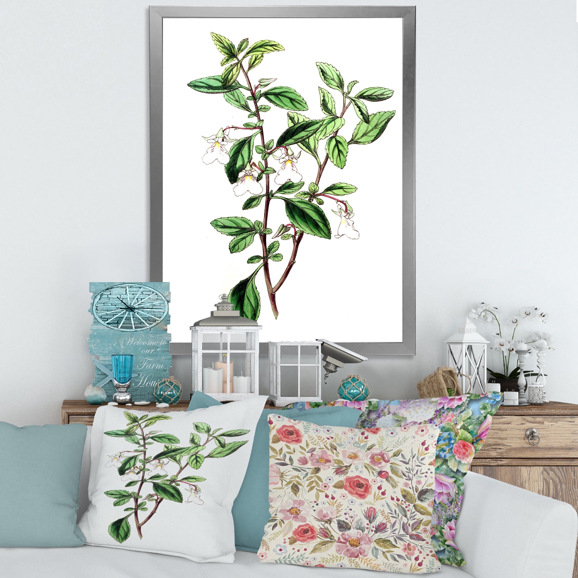 Designart 'Ancient Green Leaves Plants VII' Traditional Framed Art Print