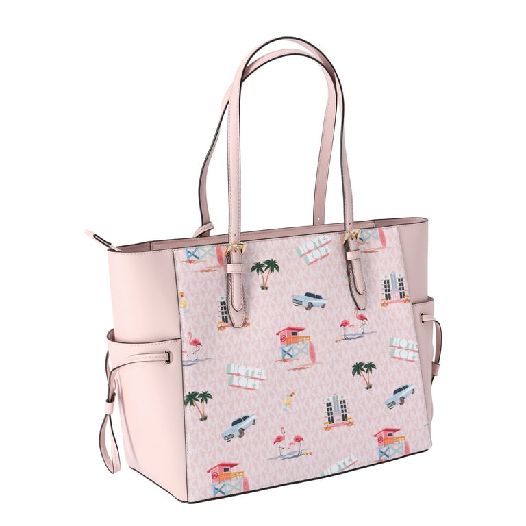 Michael Kors Gilly Large Tote Handbag Travel Print Powder Blush Signature PVC with Top Zip Walmart