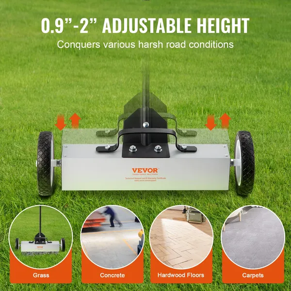 45Lbs Rolling Magnetic Sweeper with Wheels 18 Inch Large Magnet Pickup Lawn Sweeper Push Type Magnetic Pick Up Sweeper Telescoping Handle Easy Cleanup Workshop Garage Yard