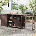 thumbnail image 4 of GUCOGUKA 78.3" Outdoor Kitchen Island with Foldable Grill Table, Wooden Grill Cart with Trash Can Storage & Stainless Steel Top, Outdoor Bar Cart, Pizza Oven Table for Lawn & Garden, Dark Brown, 4 of 18
