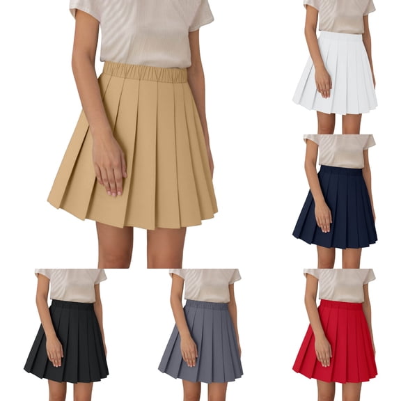 sususu Girls Pleated Skirt 5-6T Kids Tennis Elastic Waist Uniform Plaid Skirt Navy