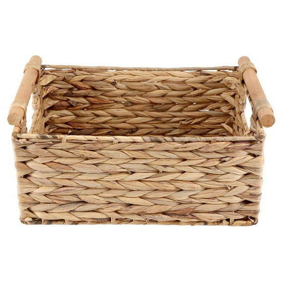 Wicker Basket Rectangular with Wooden Handles for Shelves,Water Hyacinth Storage,Natural Baskets Organizing B