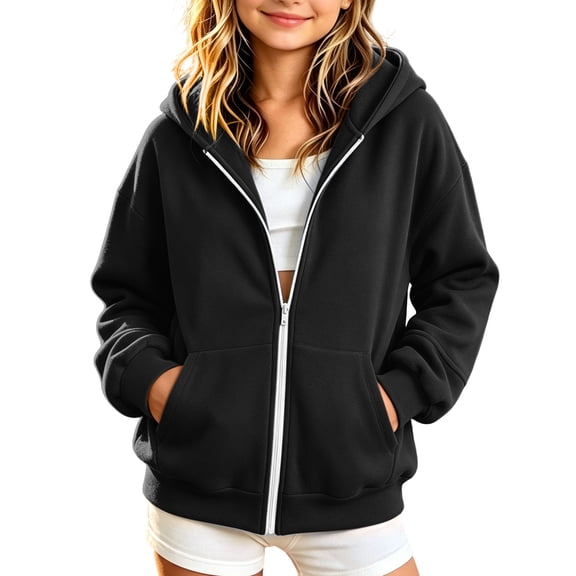 VIPOIN Full‑Zip Hoodie for Kids, Long Sleeve Hooded Sweatshirt for Boys Girls, Spring Fall Outerwear