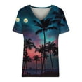 thumbnail image 4 of ZQGJB Hawaiian Shirts for Women Trendy Summer Tropical Palm Tree Graphic Short Sleeev Casual V Neck Tee Shirt Top Loose Baggy Tshirt Blouse Z04-Blue S, 4 of 5