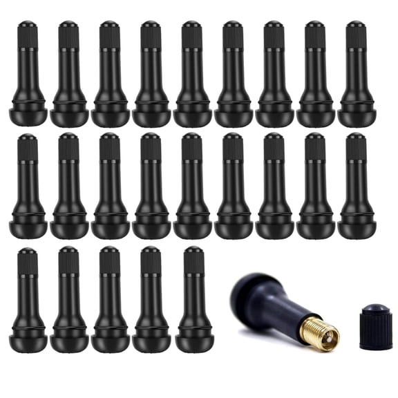 25 Pcs TR414 Tire Valve Stem, Kvago Rubber Snap-in Valve Stems, Tubeless Tire Valve Stems Replacement Suit for 0.453 inch Rim Holes on Vehicle Tires (Black)