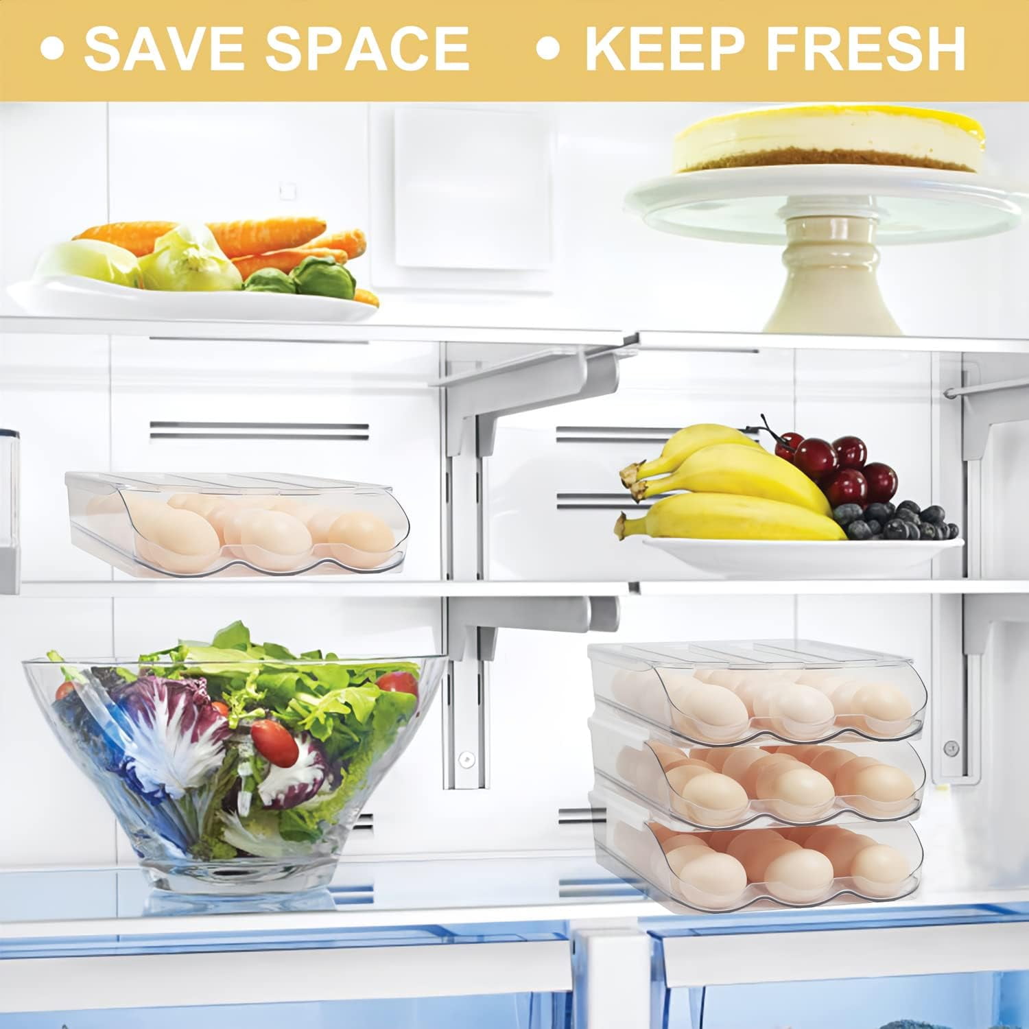 Auto Rolling Storage Container 18 Egg Tray with Lid Clear Plastic Egg Dispenser Egg Tray and Bin -1 Layer