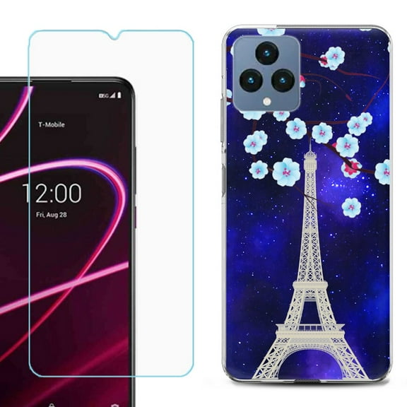 OneToughShield ® for T-Mobile Revvl 6x 5G Shockproof Phone Case, with Tempered Glass Screen Protector - Eiffel Tower Stars