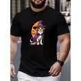 thumbnail image 1 of Camiseta de Halloween con estampado de perro y bruja que ama el café: diseño nostálgico de calabaza y escoba. Camiseta informal de manga corta y cuello redondo. Top de verano. Disfraz de Halloween., 1 of 6