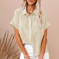 thumbnail image 3 of Womens Casual Short Sleeve Button Shirts V Neck Collared Shirt Tops Blouses with Pockets, 3 of 6